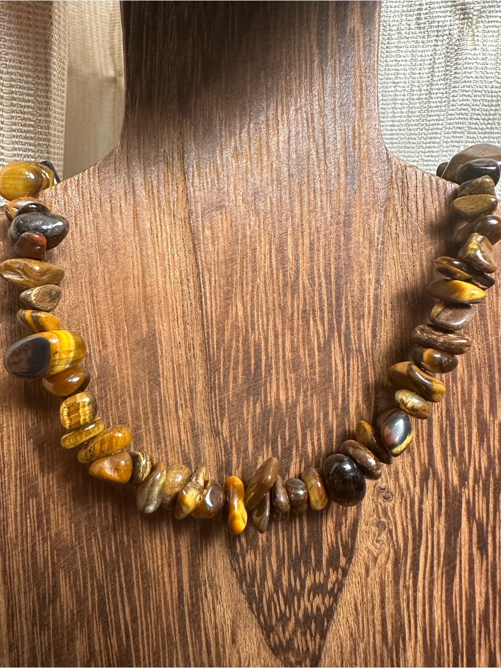 Tiger Eye Chip Necklace in Brown and Gold - Picture 7 of 9